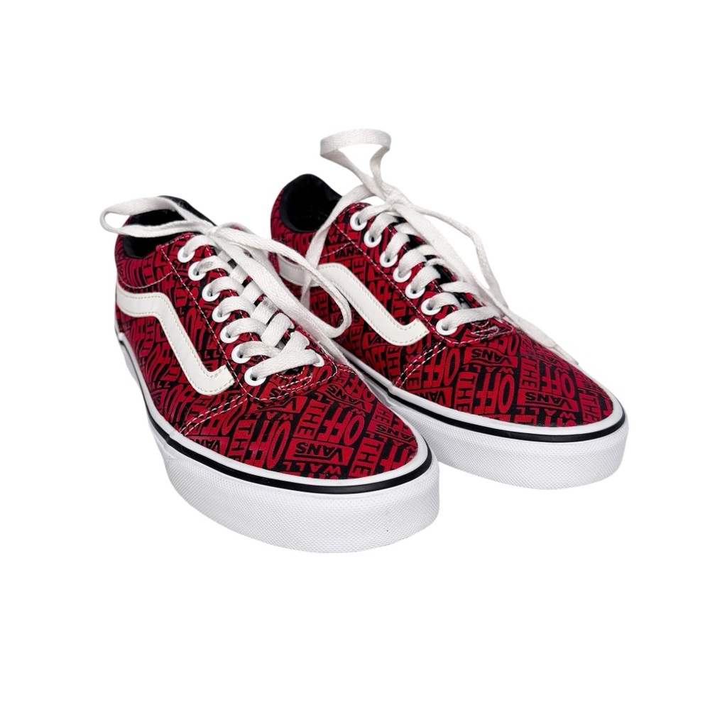 Vans Ward Red & Black Repeat Logo Mix Skate Sneakers Sz 7.5 Men, Sz 9 Women
